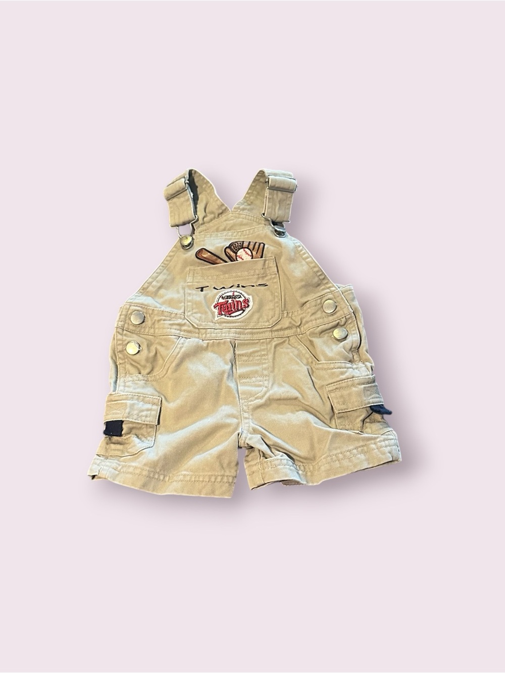 Minnesota Twins Baseball Khaki Cargo Short Overalls for Baby Size 3/6 Months